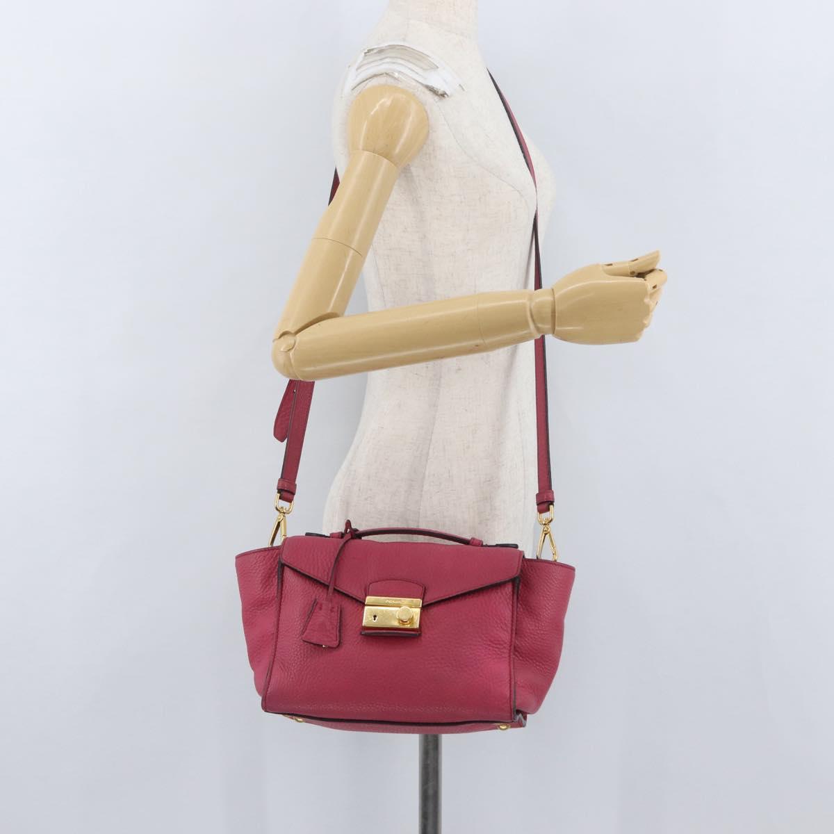 PRADA Hand Bag Leather 2way Pink Gold Auth ka2915