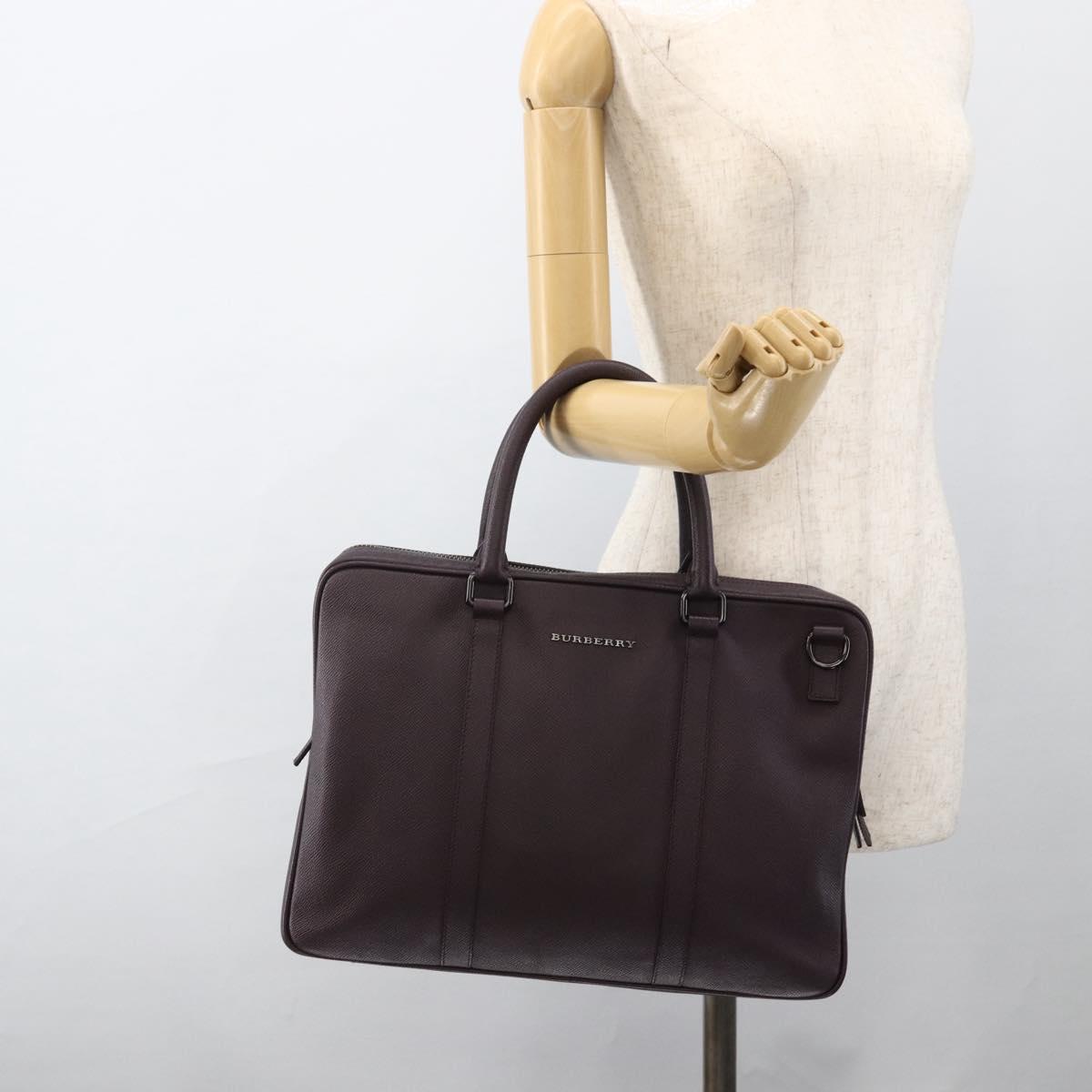 BURBERRY Hand Bag Leather Purple Silver Auth ka2917