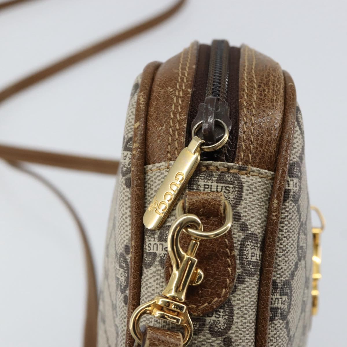 GUCCI GG Plus Supreme Shoulder Bag PVC Beige Gold Auth ka292