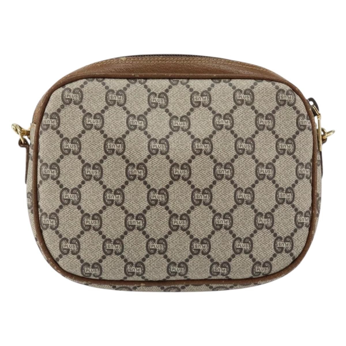 GUCCI GG Plus Supreme Shoulder Bag PVC Beige Gold Auth ka292