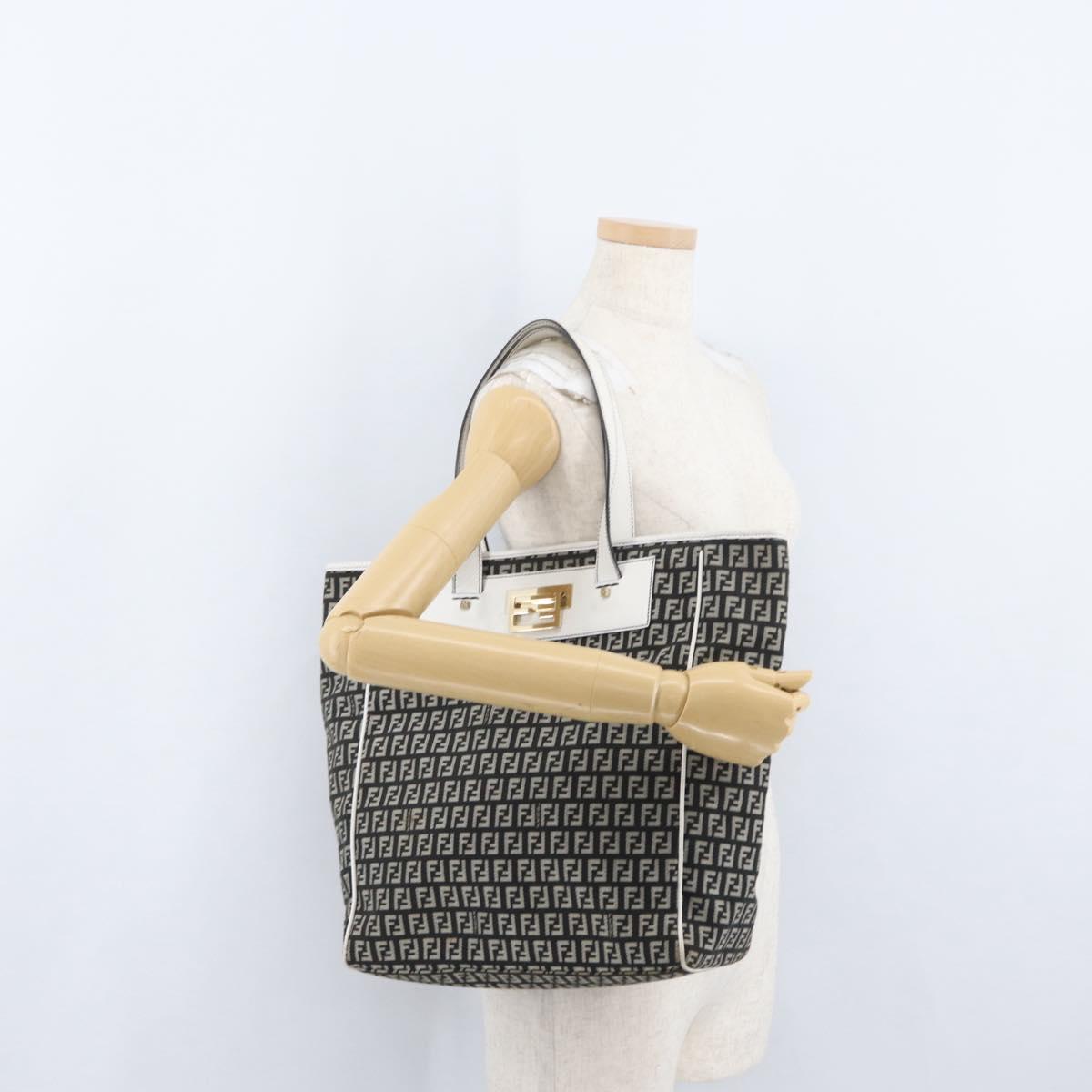 FENDI Zucchino Canvas Tote Bag Black Gray Auth ka2926