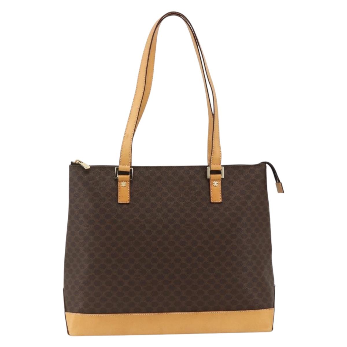 CELINE Macadam Canvas Tote Bag PVC Leather Brown Gold Auth ka2928