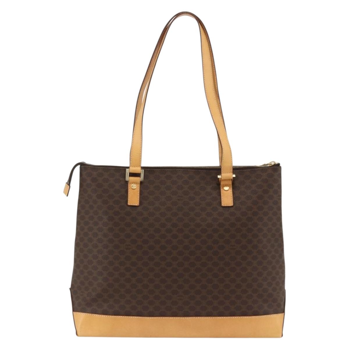 CELINE Macadam Canvas Tote Bag PVC Leather Brown Gold Auth ka2928
