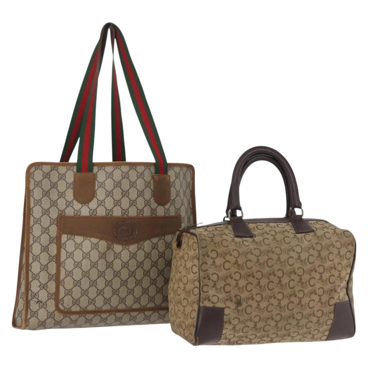 GUCCI Celine GG Supreme C Sulky Hand Bag PVC Canvas 2 Set Beige Auth ka2929