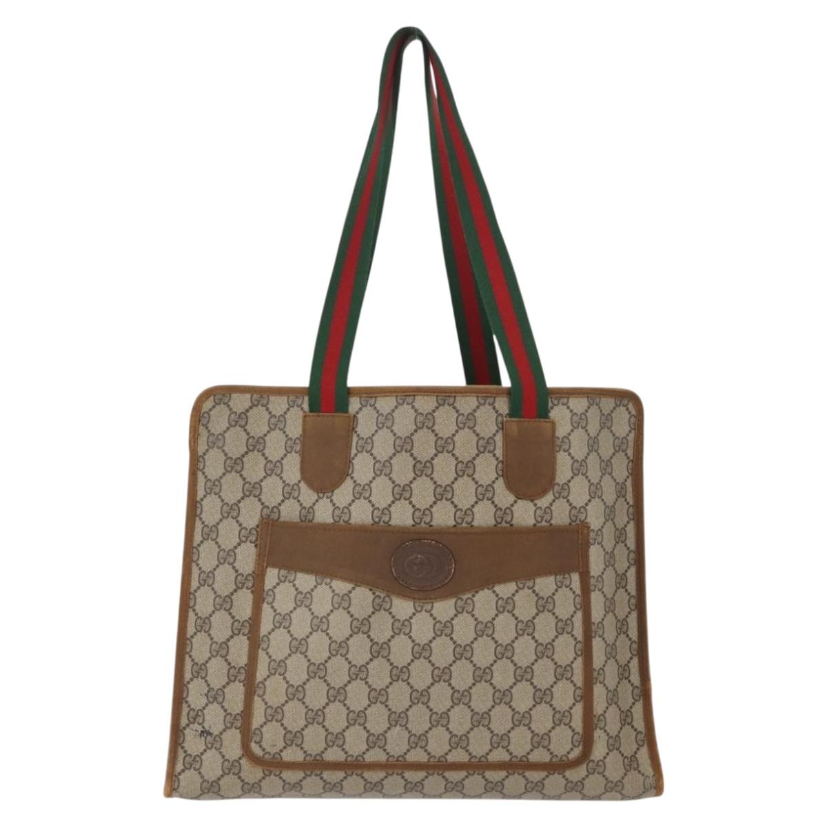 GUCCI Celine GG Supreme C Sulky Hand Bag PVC Canvas 2 Set Beige Auth ka2929