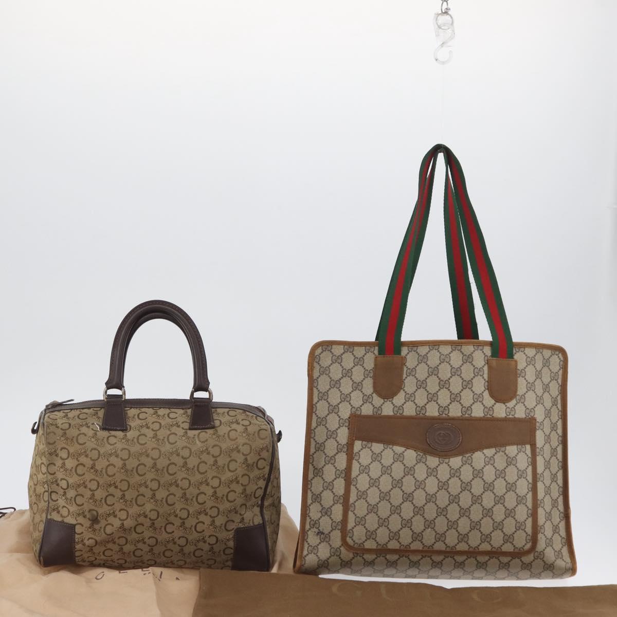 GUCCI Celine GG Supreme C Sulky Hand Bag PVC Canvas 2 Set Beige Auth ka2929