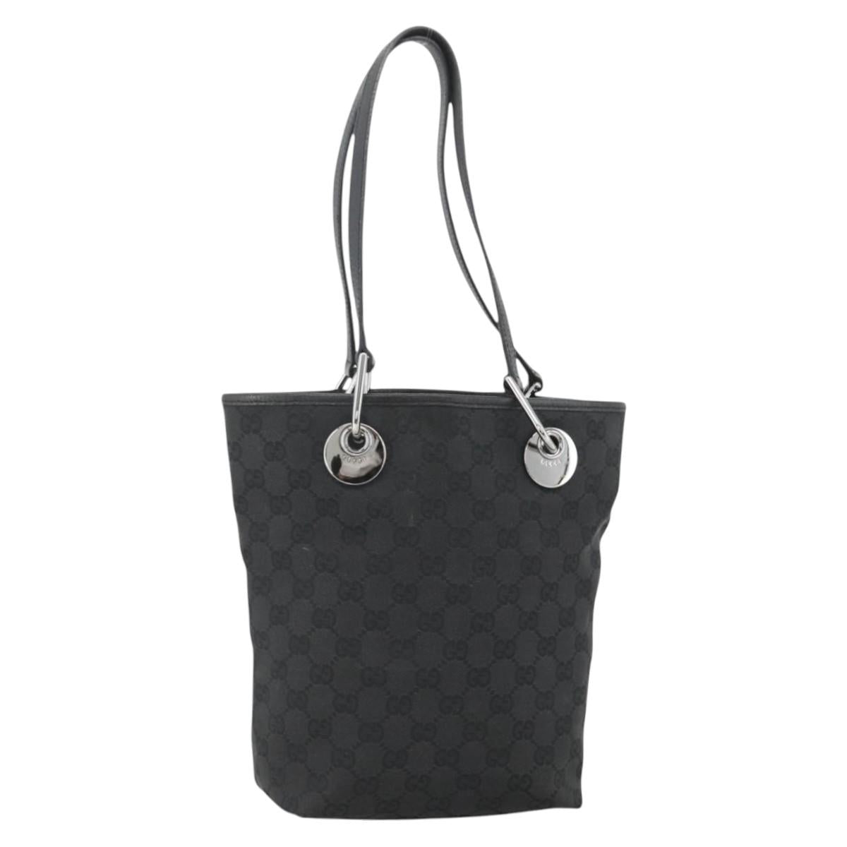 GUCCI GG Canvas Tote Bag Black Silver 120840 Auth ka2935