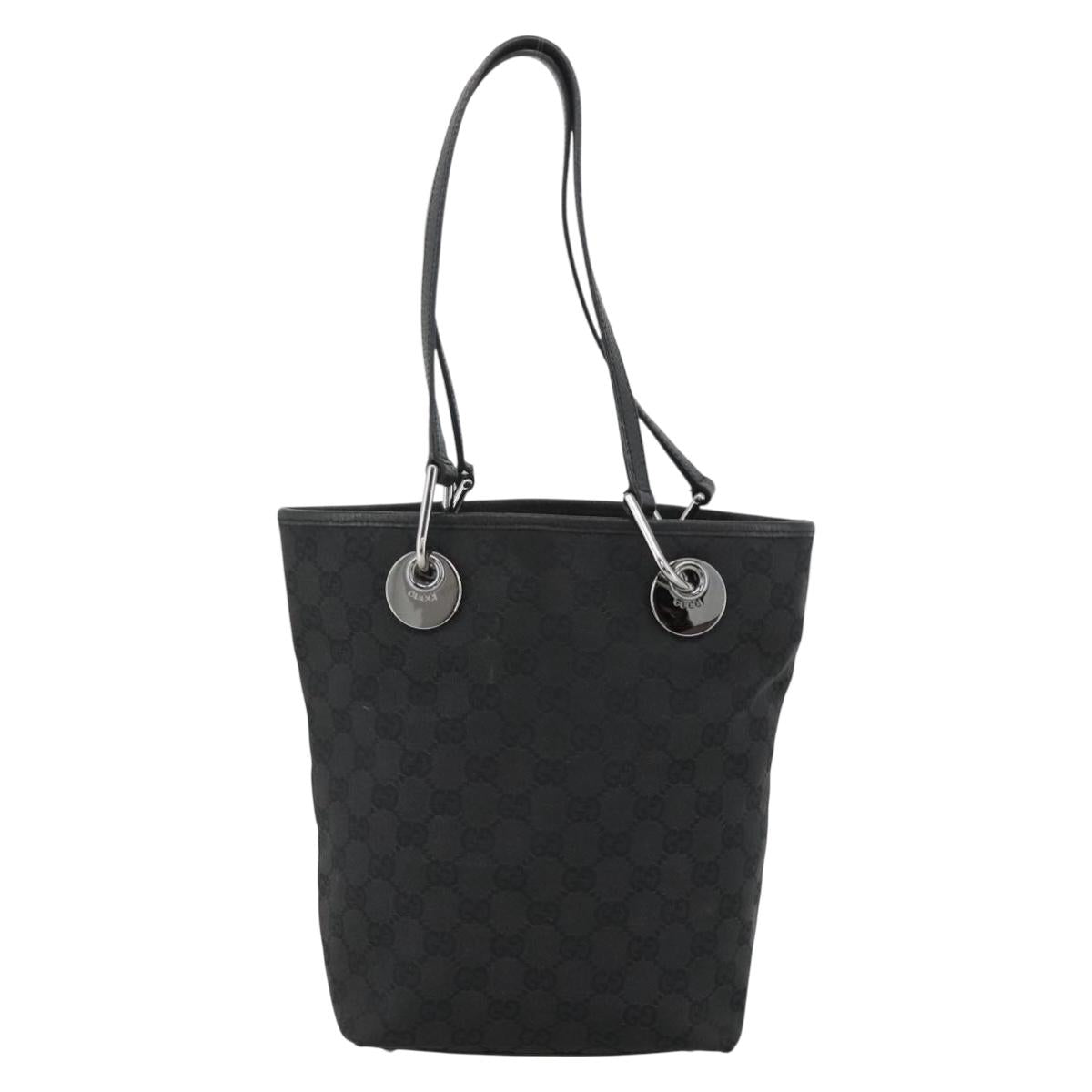 GUCCI GG Canvas Tote Bag Black Silver 120840 Auth ka2935