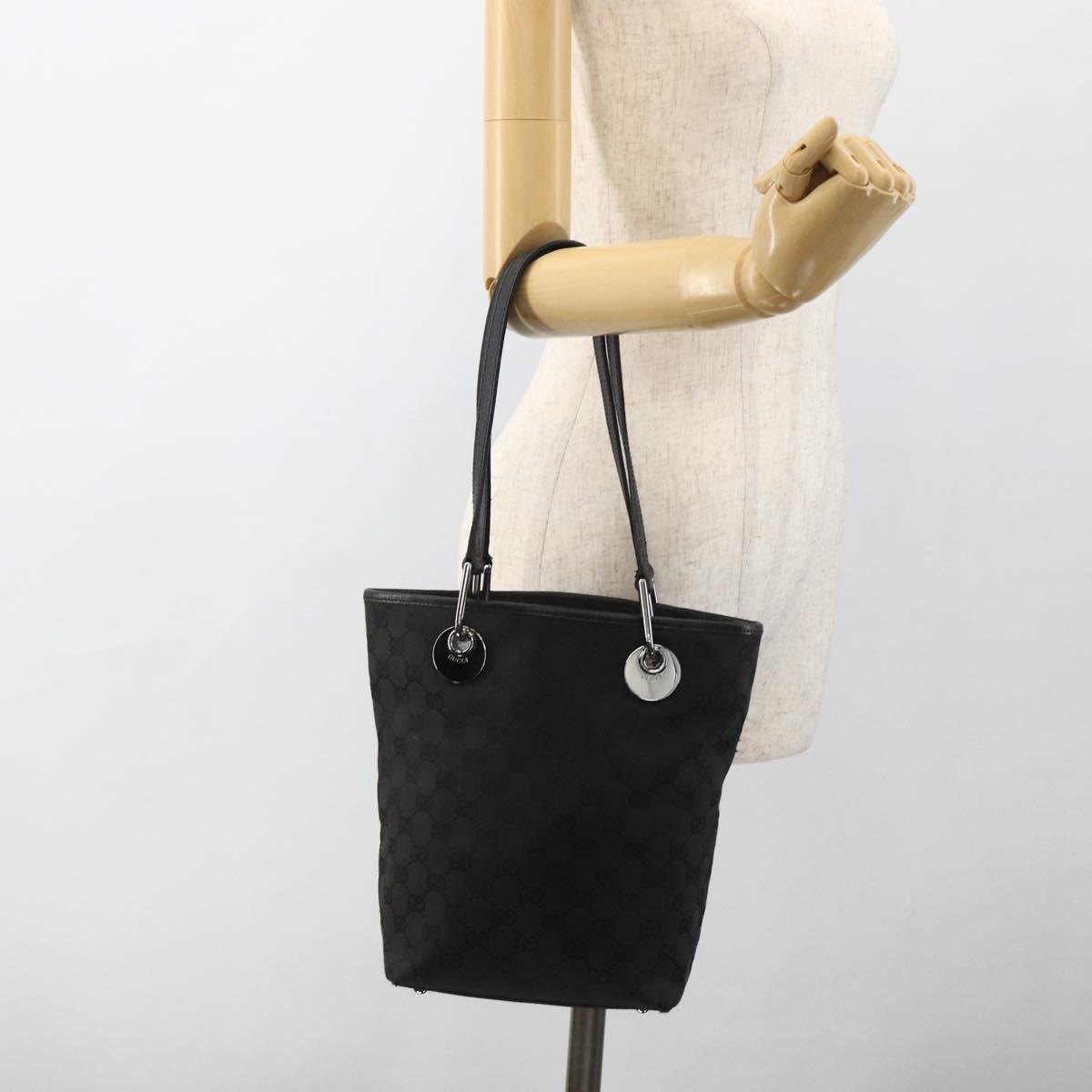 GUCCI GG Canvas Tote Bag Black Silver 120840 Auth ka2935