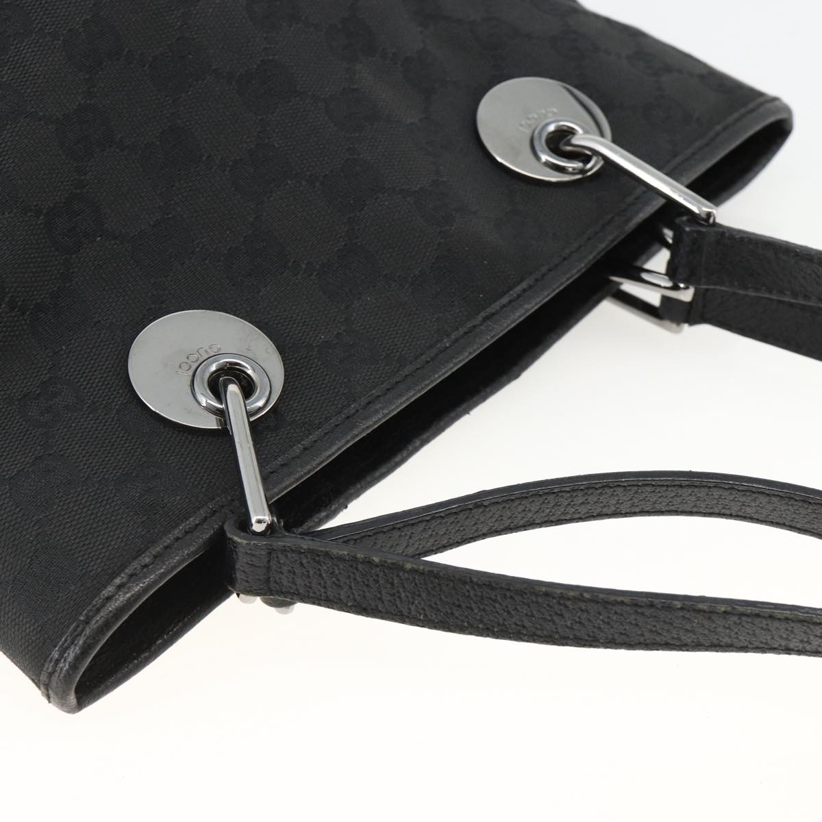 GUCCI GG Canvas Tote Bag Black Silver 120840 Auth ka2935