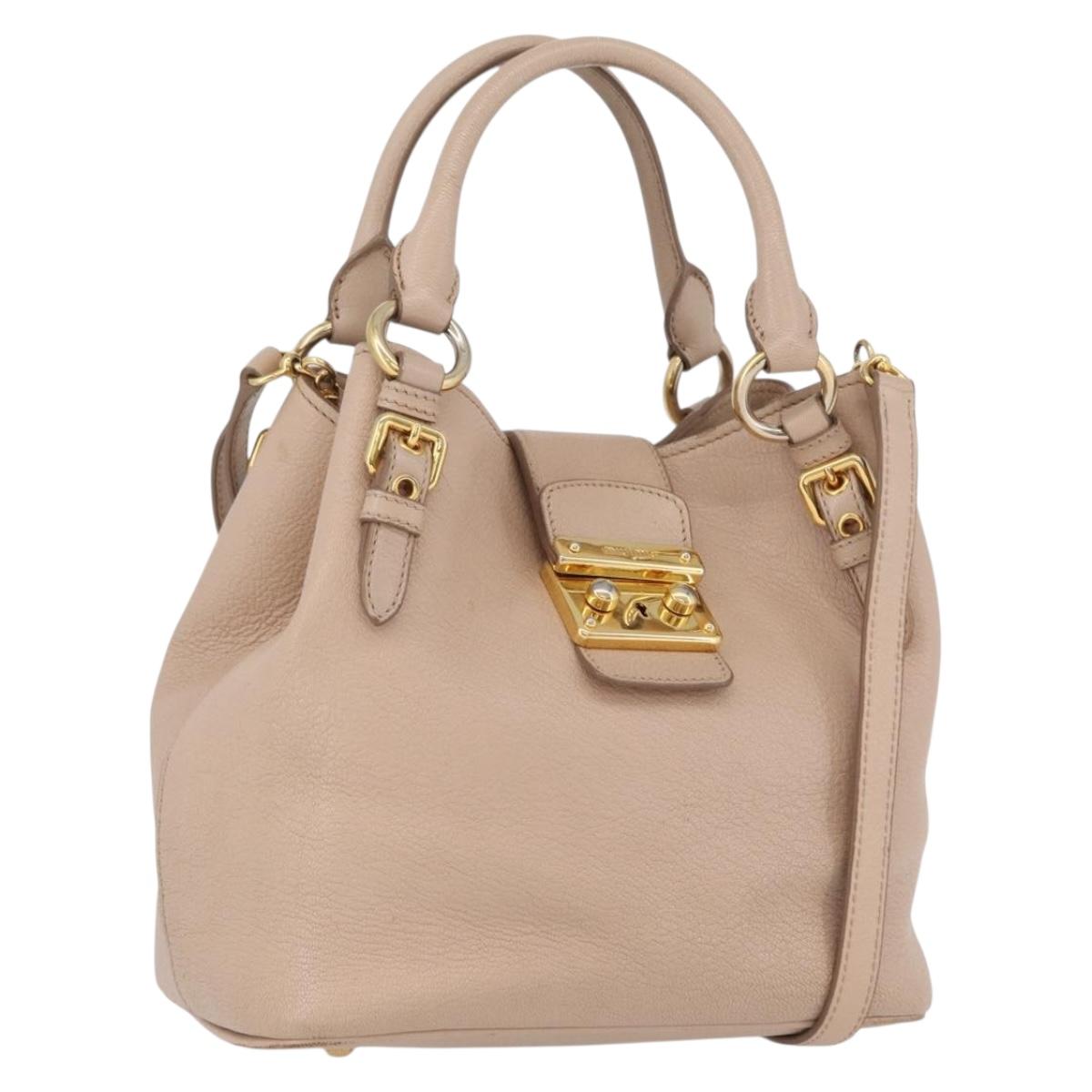 Miu Miu Hand Bag Leather 2way Pink Gold Auth ka2936