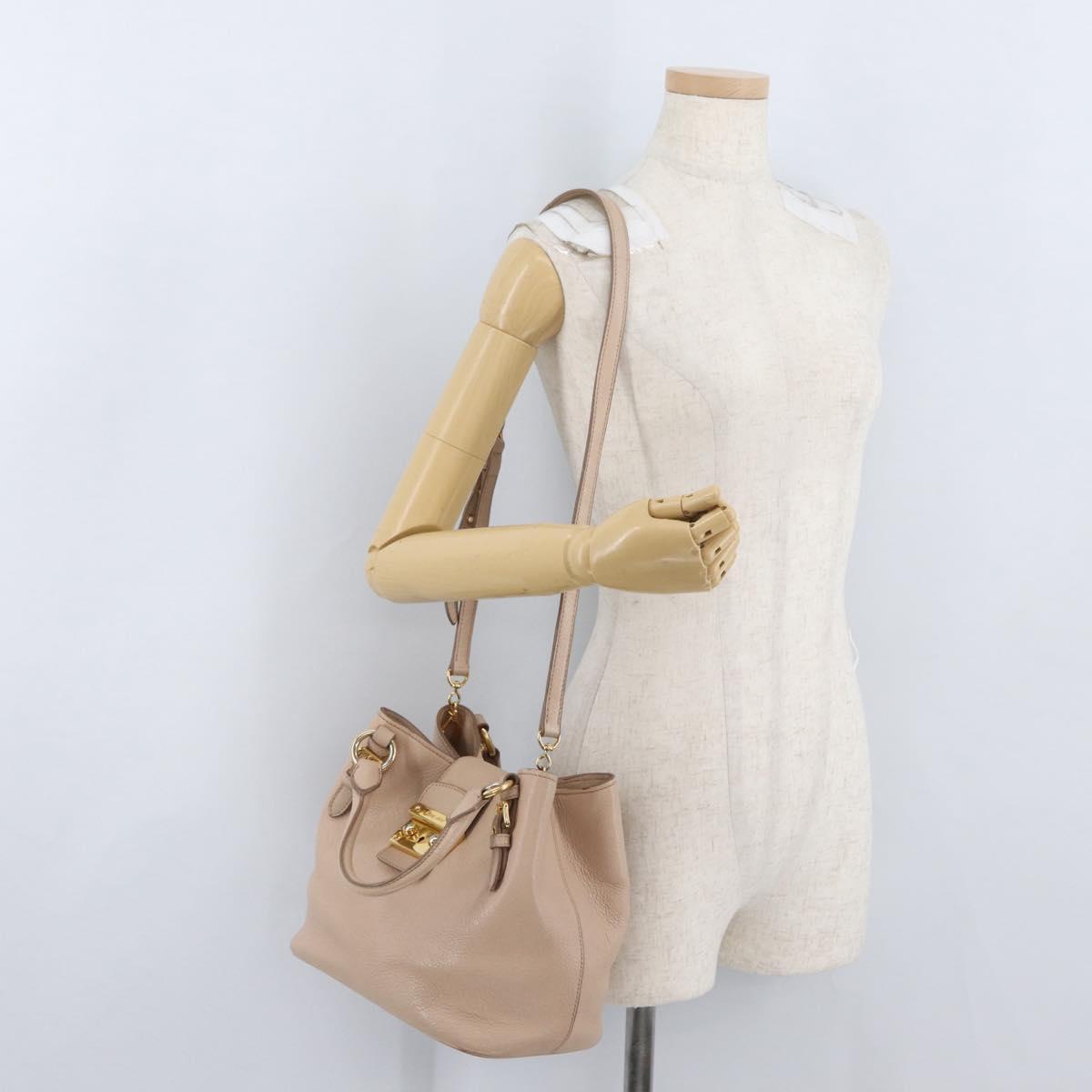 Miu Miu Hand Bag Leather 2way Pink Gold Auth ka2936