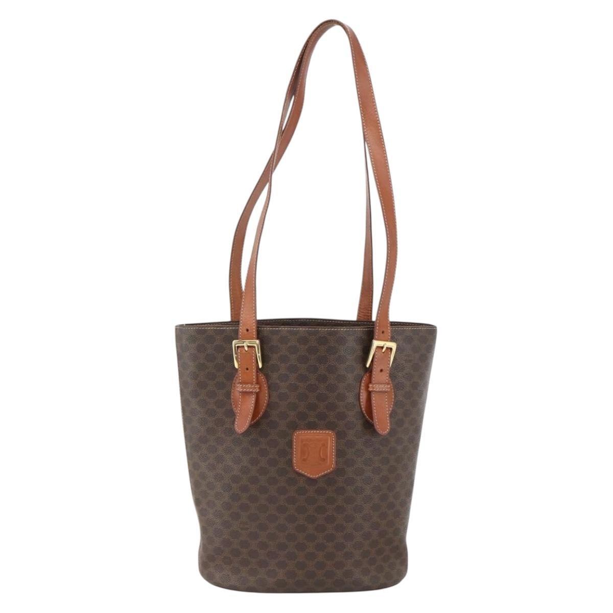 CELINE Macadam Canvas Tote Bag PVC Leather Brown Gold Auth ka2937