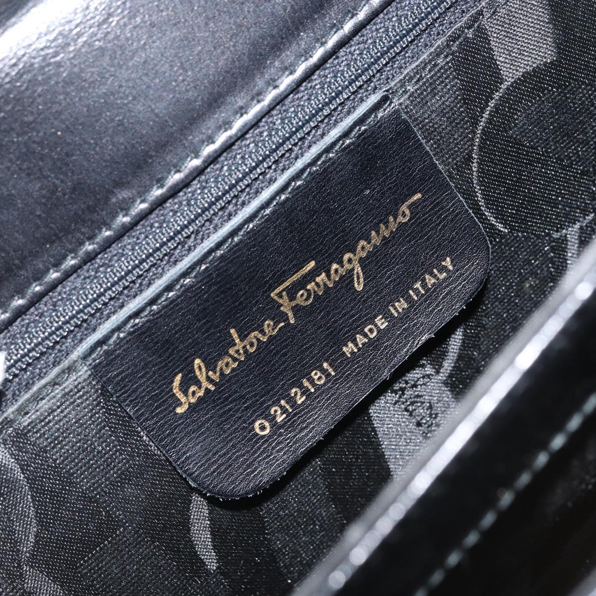 Salvatore Ferragamo Gancini Hand Bag Leather Black Gold Auth ka2938