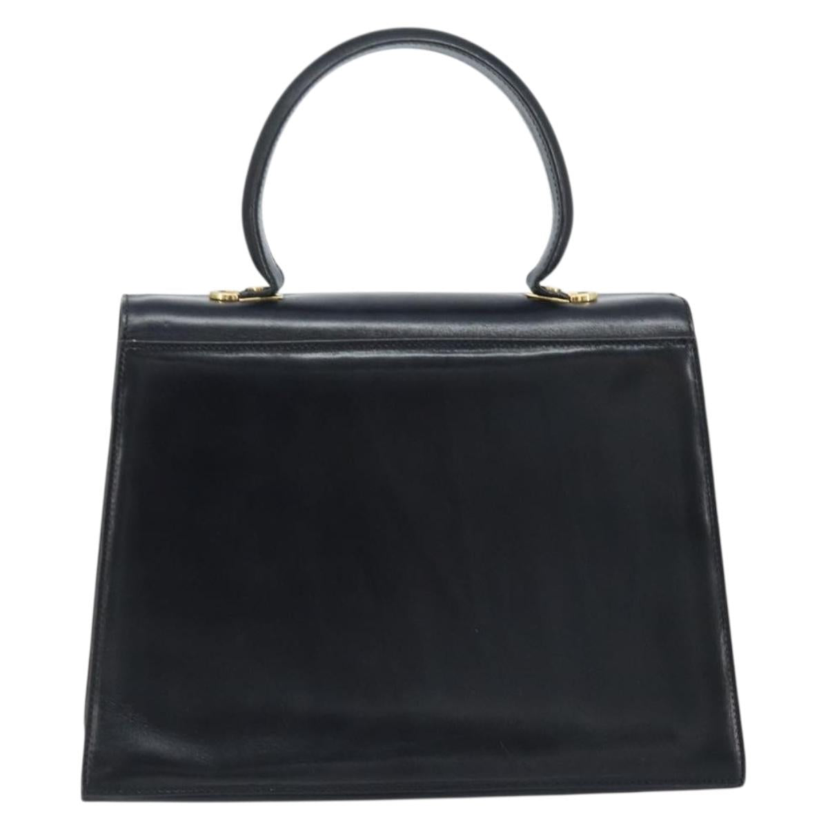 Salvatore Ferragamo Gancini Hand Bag Leather Black Gold Auth ka2938