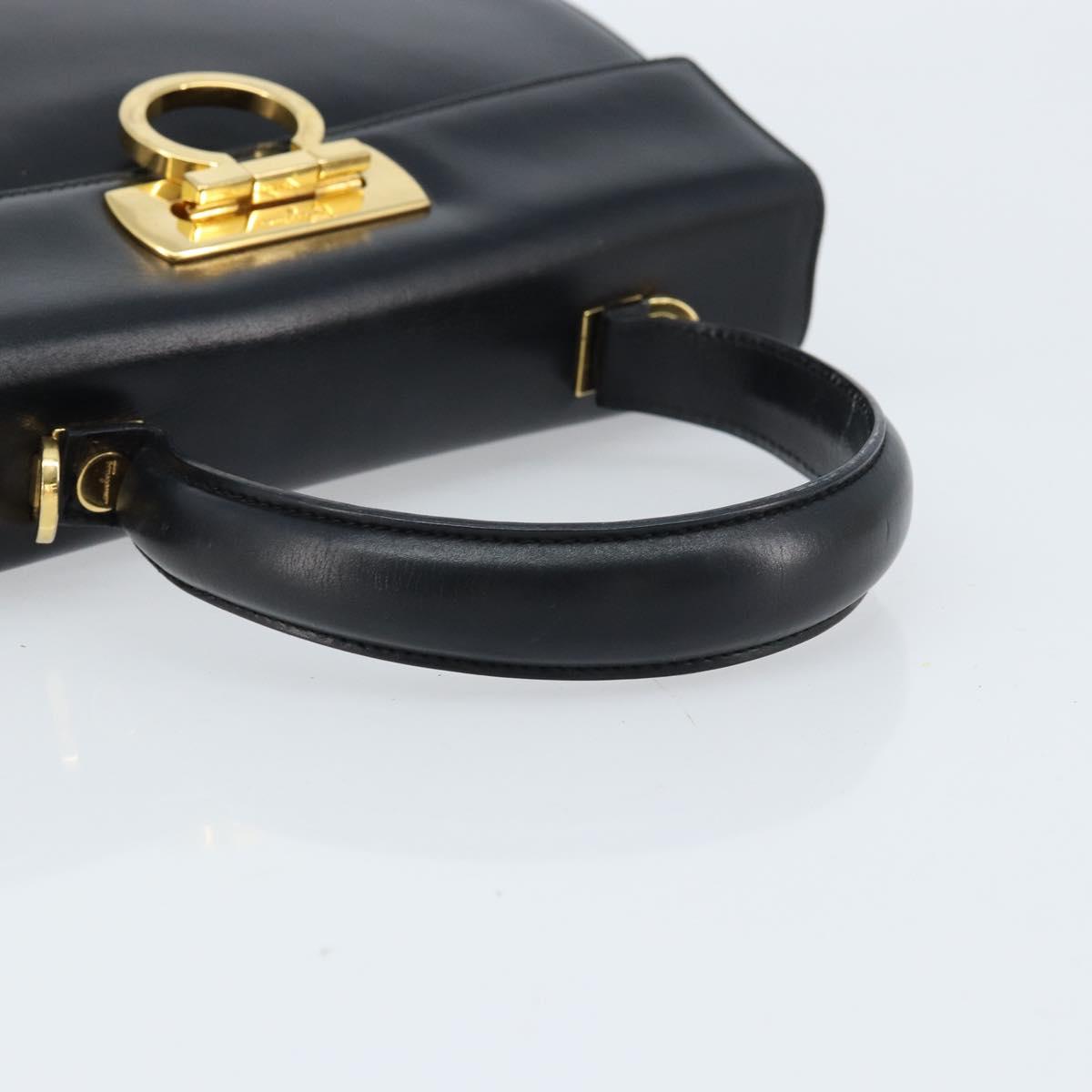 Salvatore Ferragamo Gancini Hand Bag Leather Black Gold Auth ka2938