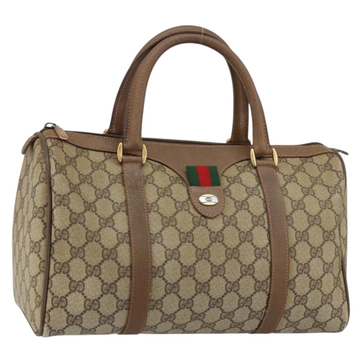 GUCCI GG Supreme Web Sherry Line Hand Bag PVC Beige Gold 58 02 007 Auth ka294