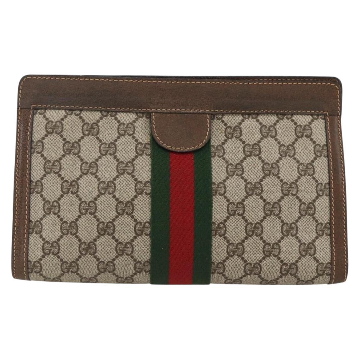 GUCCI GG Supreme Web Sherry Line Bag PVC Beige Red 64 014 2125 28 Auth ka2940