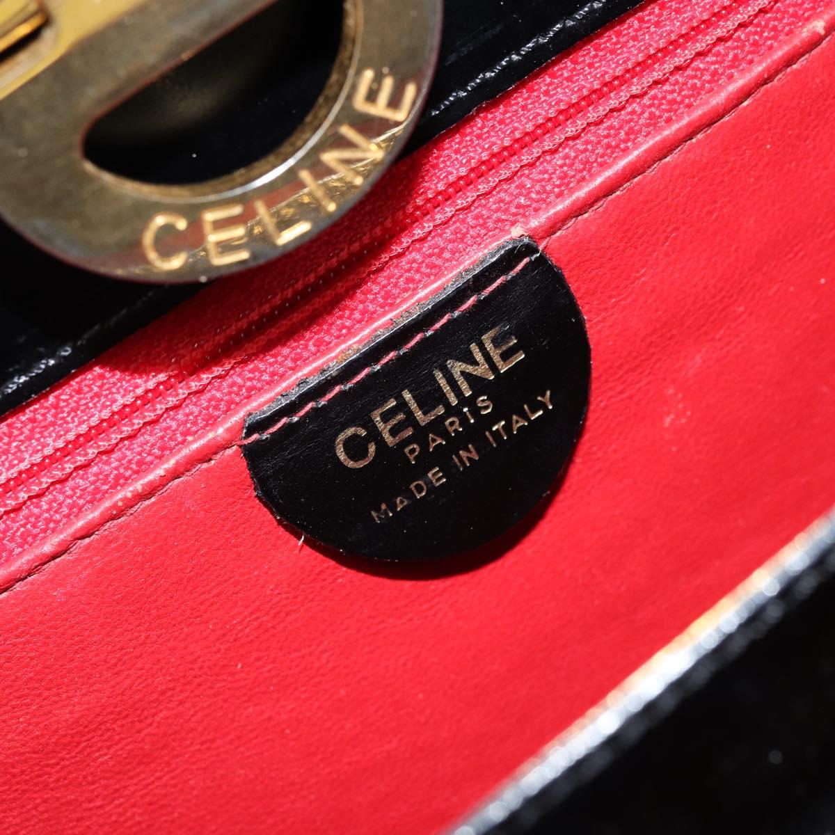 CELINE Shoulder Bag Leather Black Gold Auth ka2942