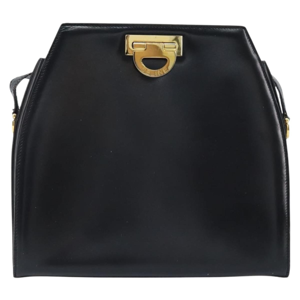 CELINE Shoulder Bag Leather Black Gold Auth ka2942