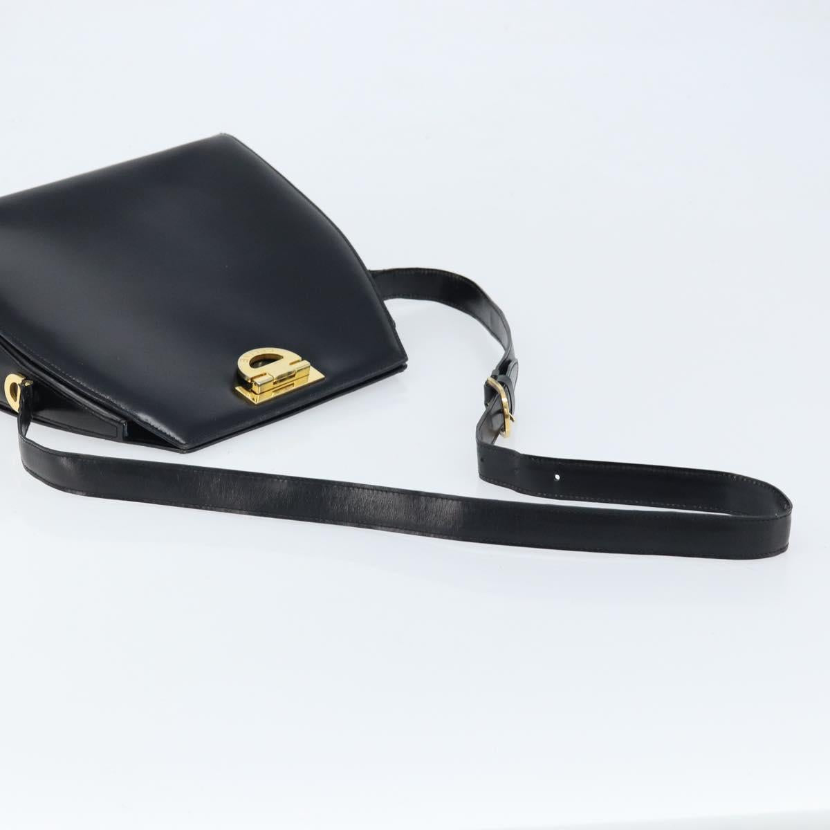 CELINE Shoulder Bag Leather Black Gold Auth ka2942