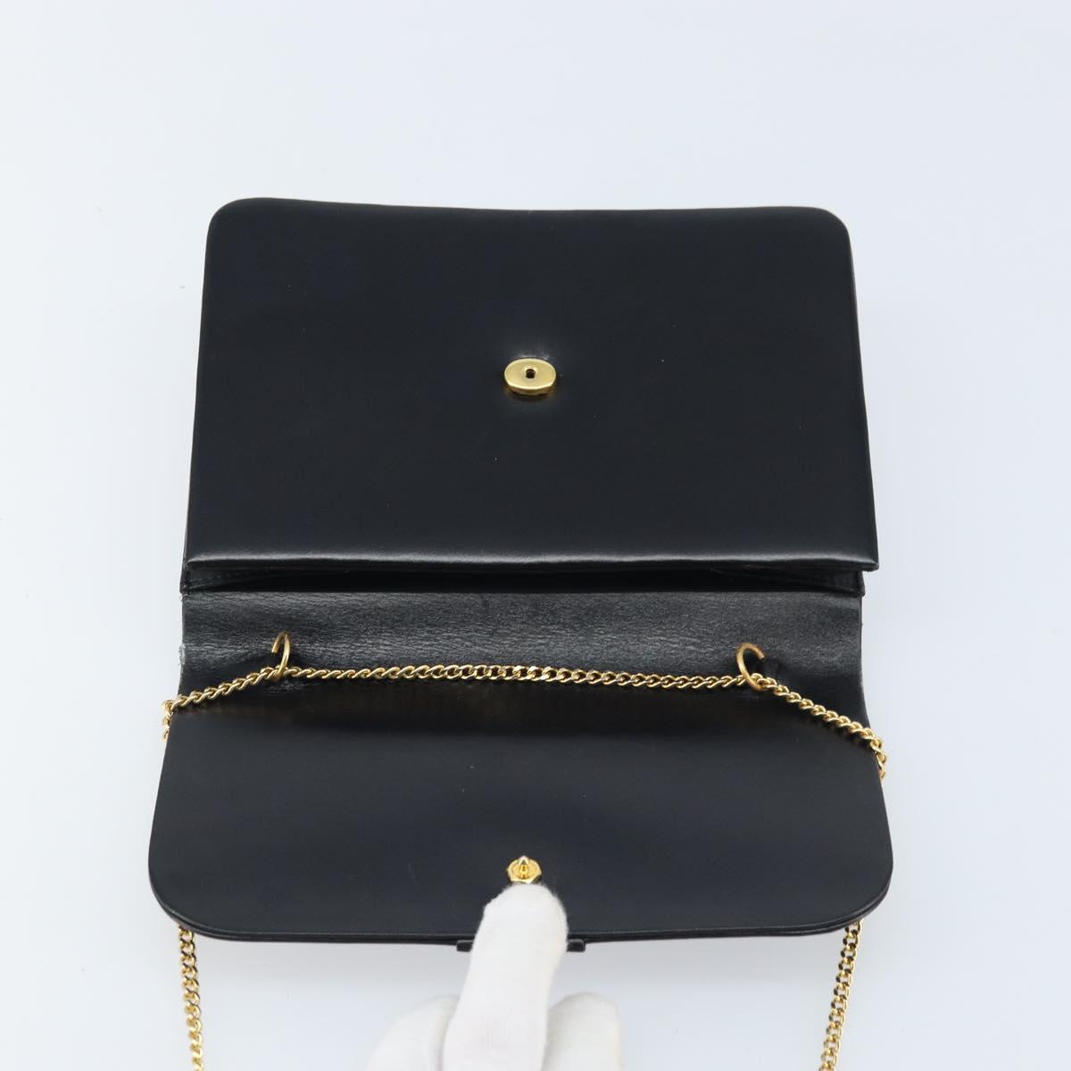Christian Dior Chain Shoulder Bag Leather Black Gold Auth ka2947A