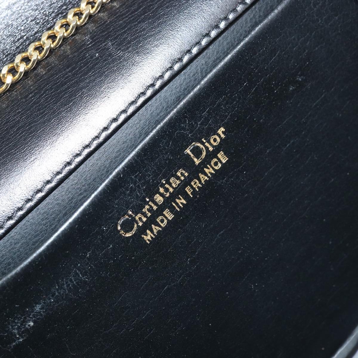 Christian Dior Chain Shoulder Bag Leather Black Gold Auth ka2947A