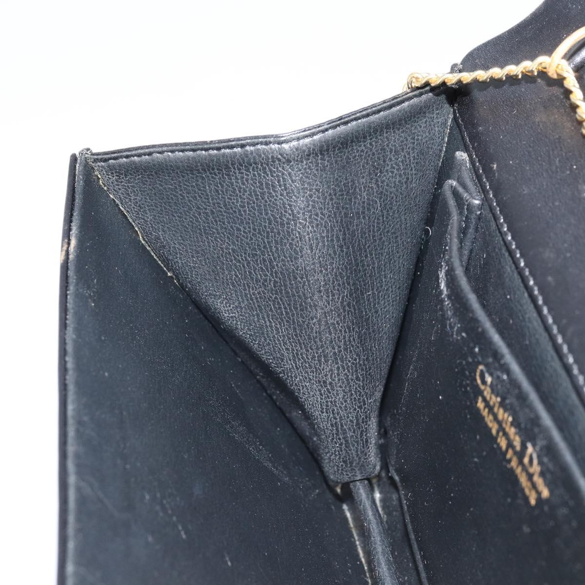 Christian Dior Chain Shoulder Bag Leather Black Gold Auth ka2947A
