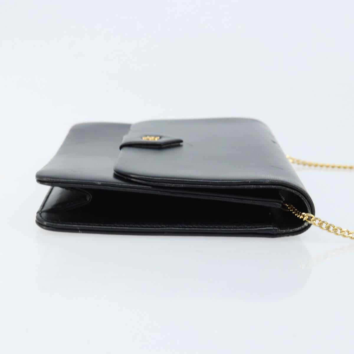 Christian Dior Chain Shoulder Bag Leather Black Gold Auth ka2947A
