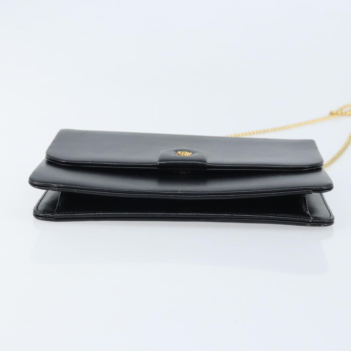 Christian Dior Chain Shoulder Bag Leather Black Gold Auth ka2947A