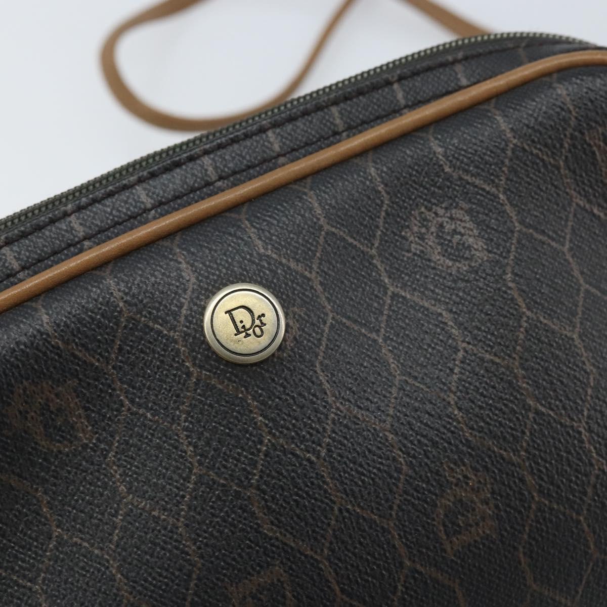 Christian Dior Honeycomb Canvas Shoulder Bag PVC Black Gold Auth ka2948