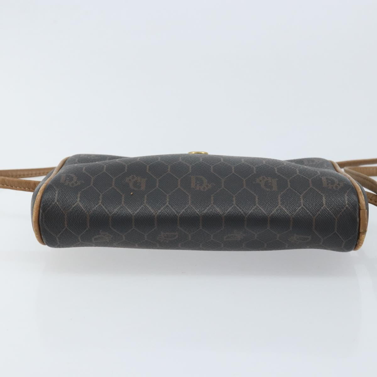 Christian Dior Honeycomb Canvas Shoulder Bag PVC Black Gold Auth ka2948