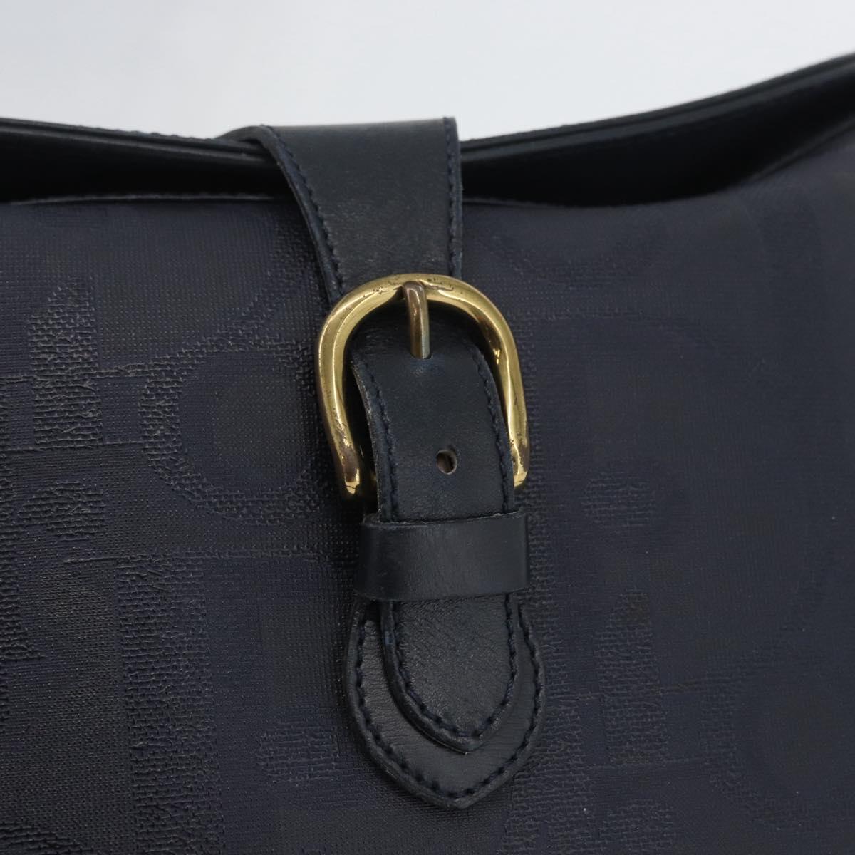 Christian Dior Trotter Canvas Shoulder Bag Navy Gold Auth ka2955