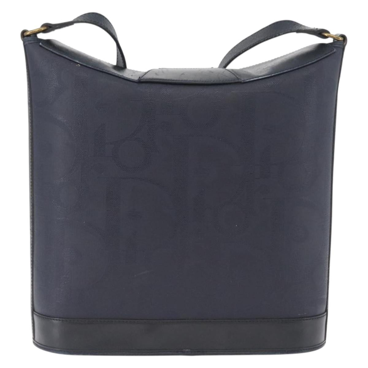 Christian Dior Trotter Canvas Shoulder Bag Navy Gold Auth ka2955