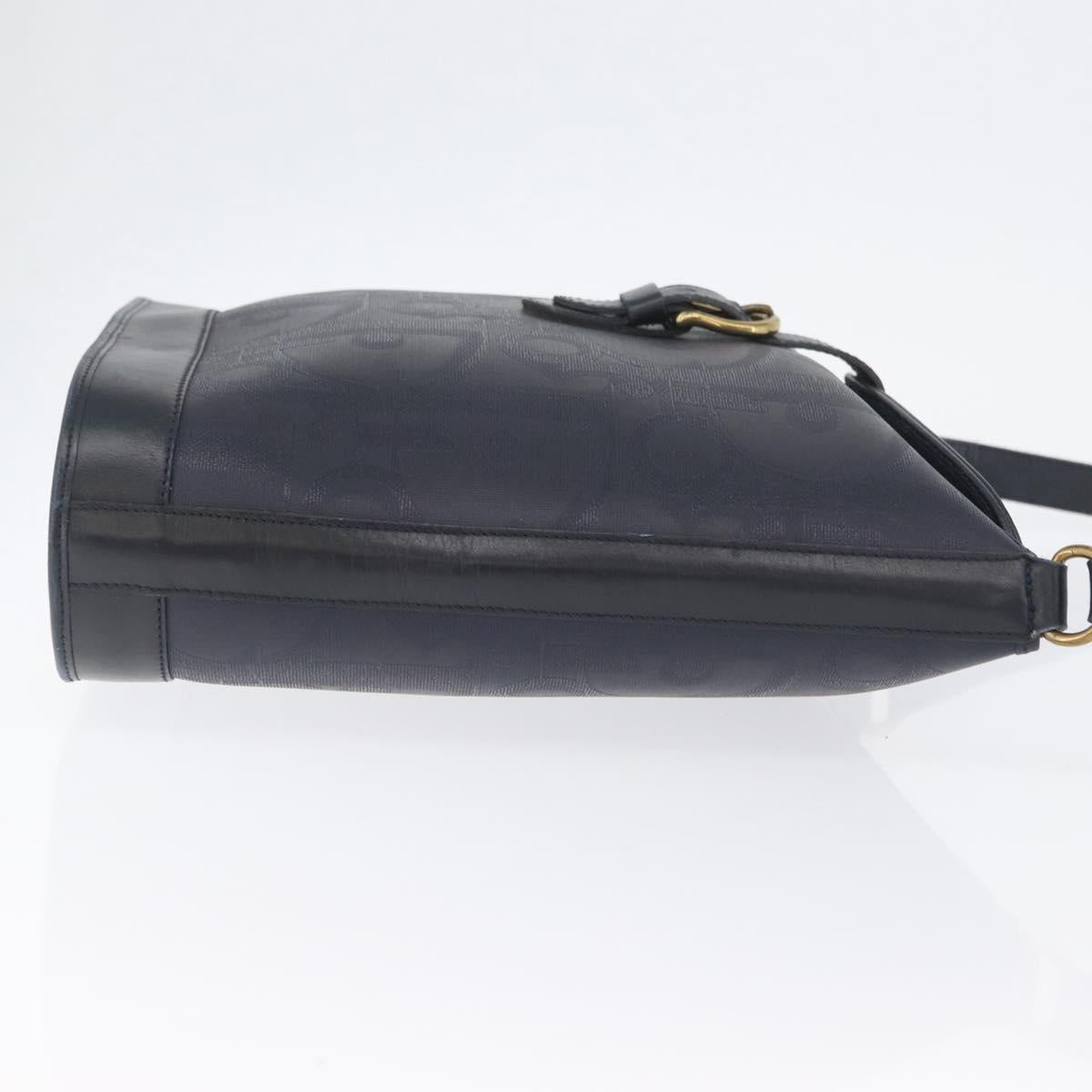 Christian Dior Trotter Canvas Shoulder Bag Navy Gold Auth ka2955