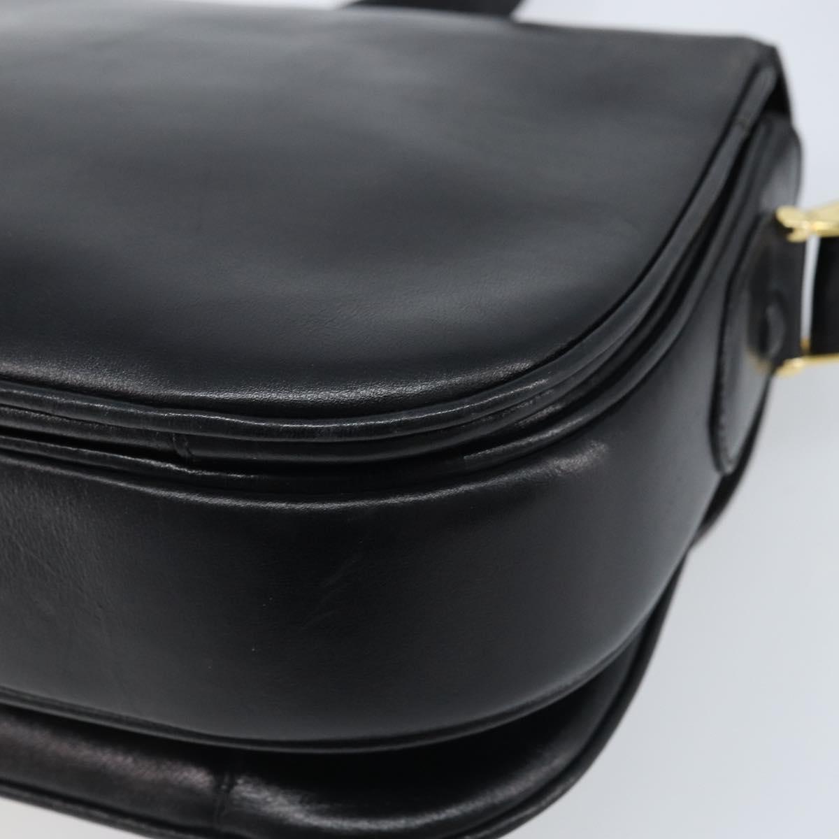 CELINE Horse Carriage Shoulder Bag Leather Black Gold Auth ka2957