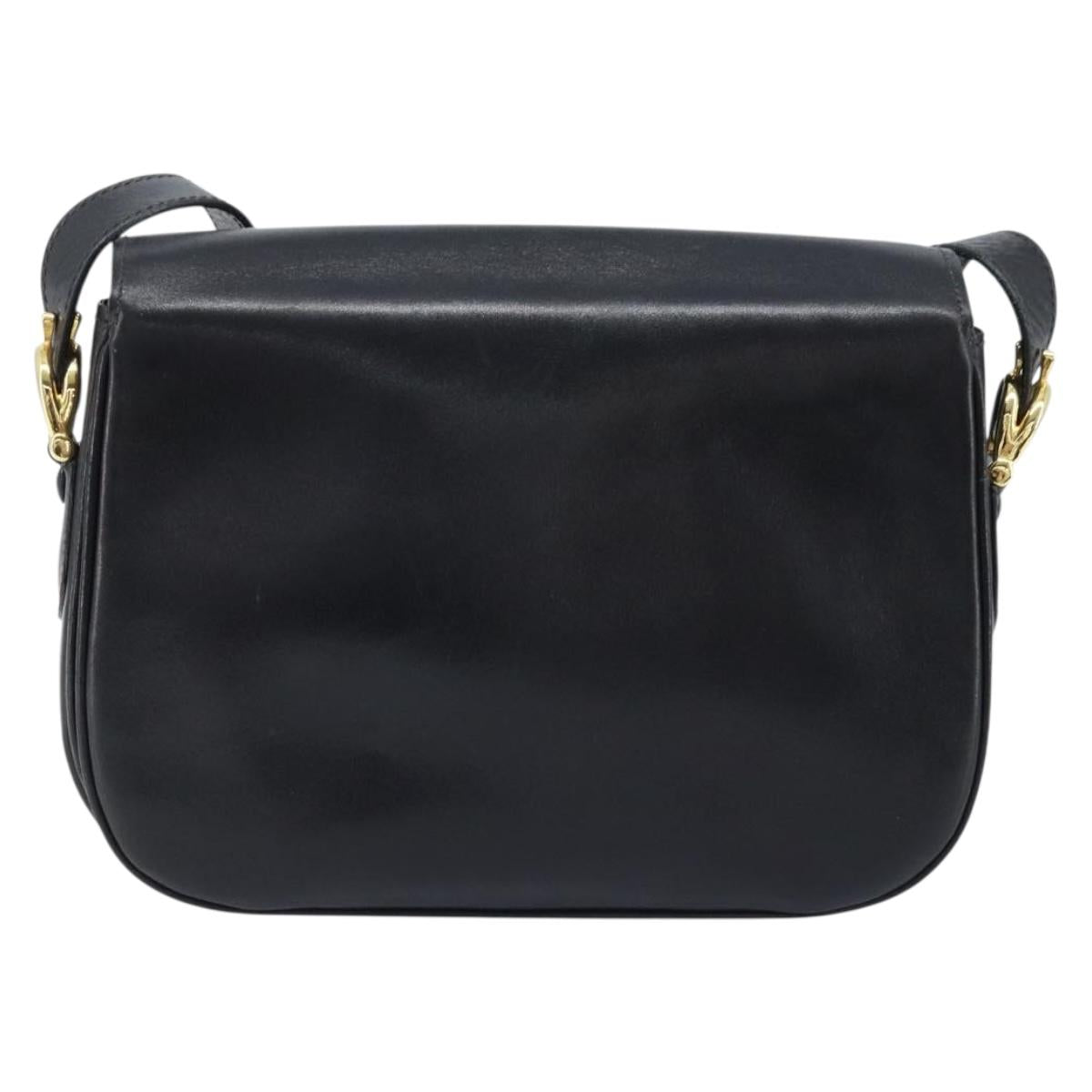 CELINE Horse Carriage Shoulder Bag Leather Black Gold Auth ka2957