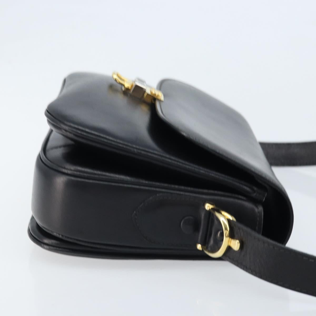 CELINE Horse Carriage Shoulder Bag Leather Black Gold Auth ka2957