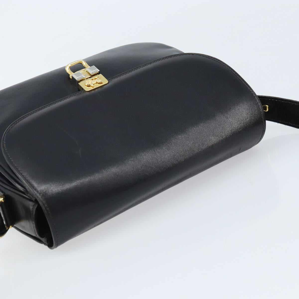 CELINE Horse Carriage Shoulder Bag Leather Black Gold Auth ka2957