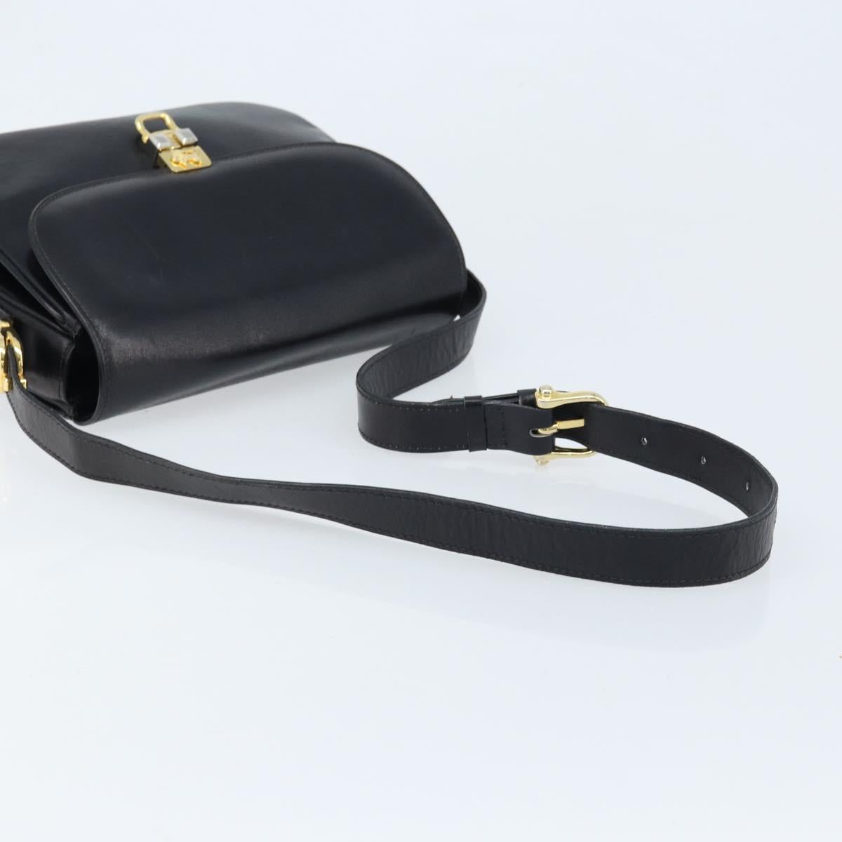 CELINE Horse Carriage Shoulder Bag Leather Black Gold Auth ka2957