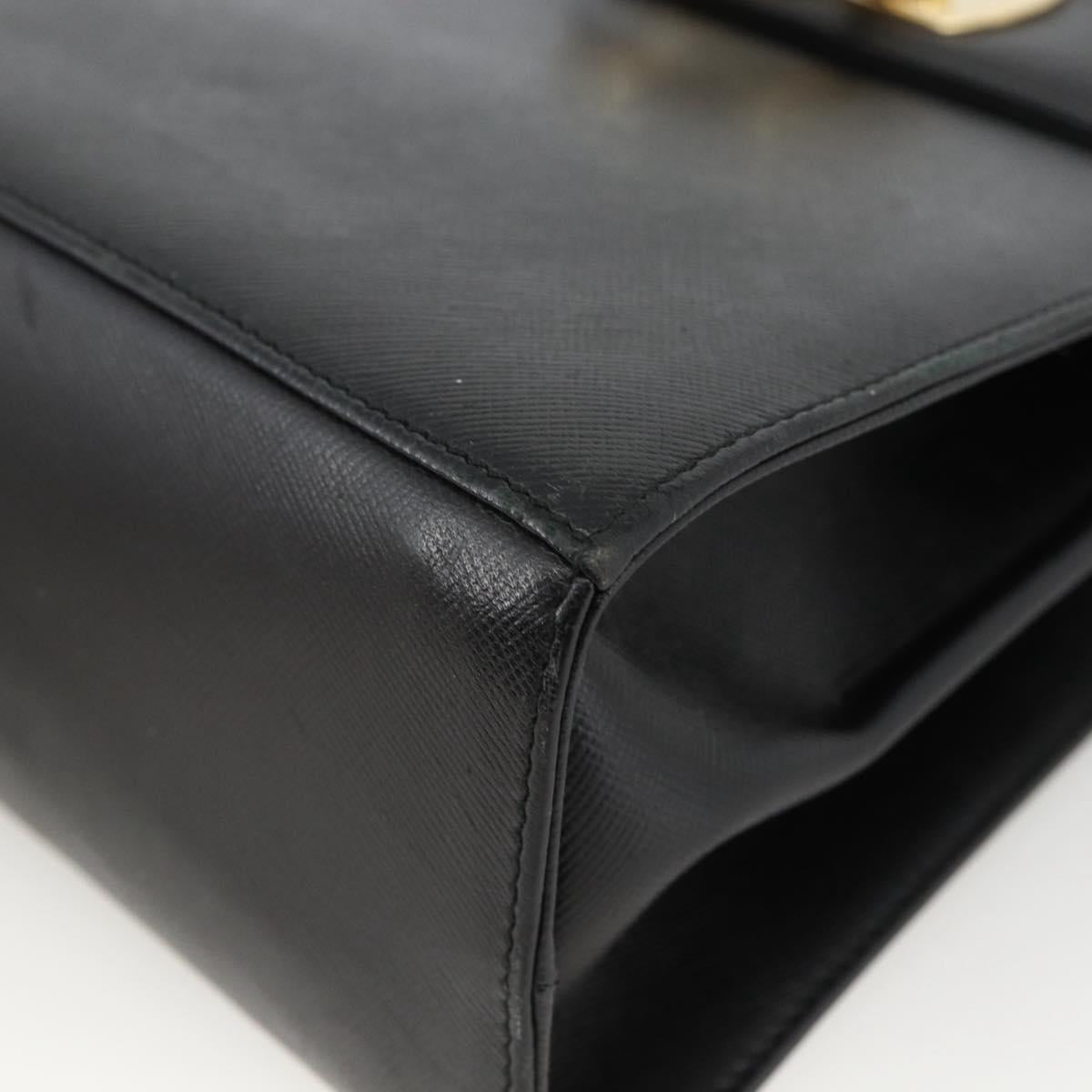 Salvatore Ferragamo Gancini Hand Bag Leather Black Gold Auth ka2959