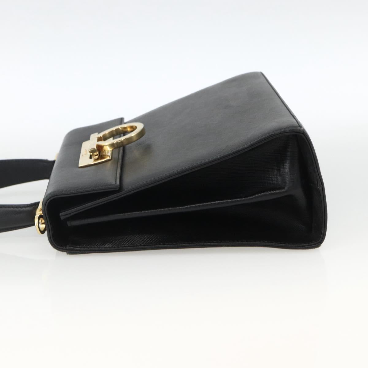 Salvatore Ferragamo Gancini Hand Bag Leather Black Gold Auth ka2959