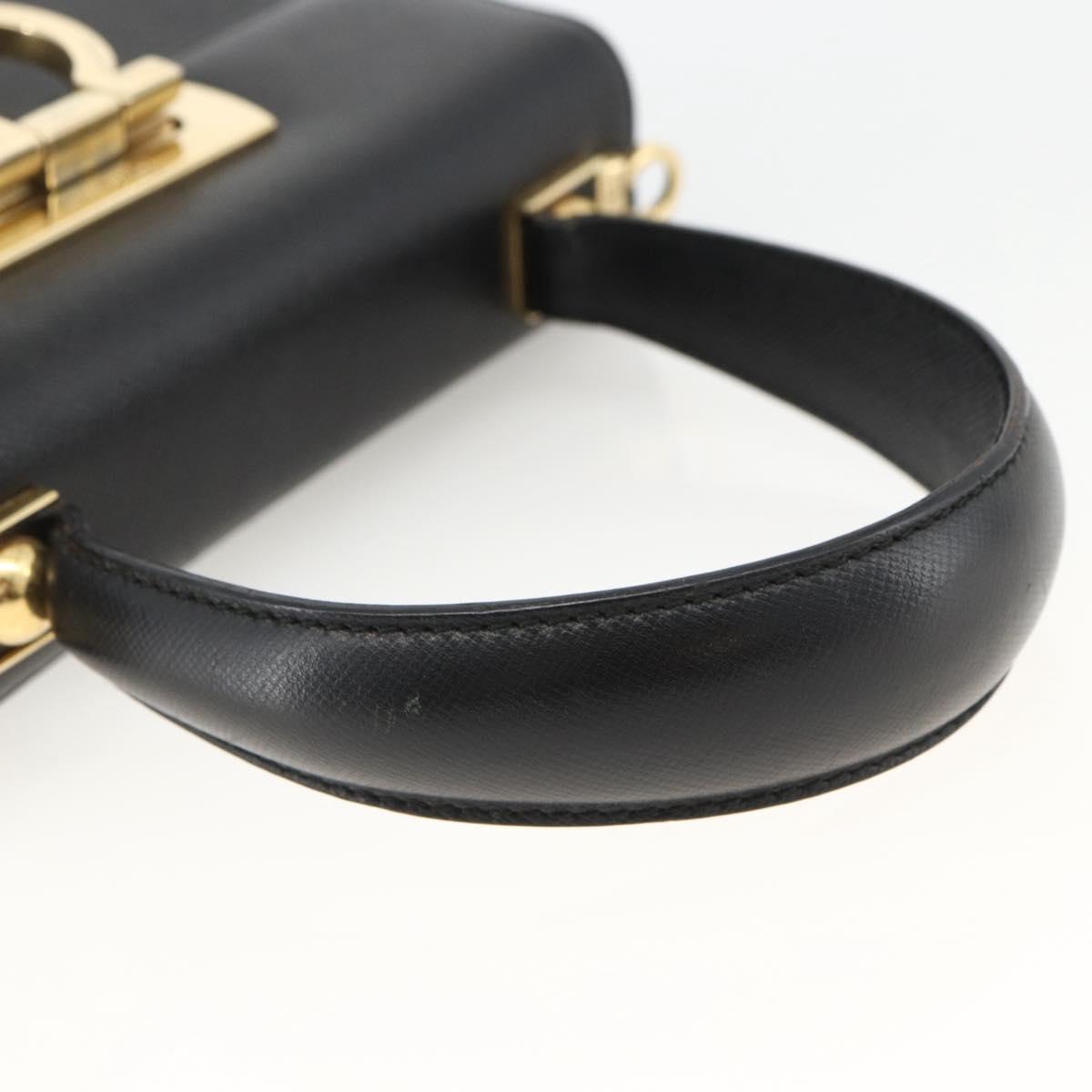Salvatore Ferragamo Gancini Hand Bag Leather Black Gold Auth ka2959