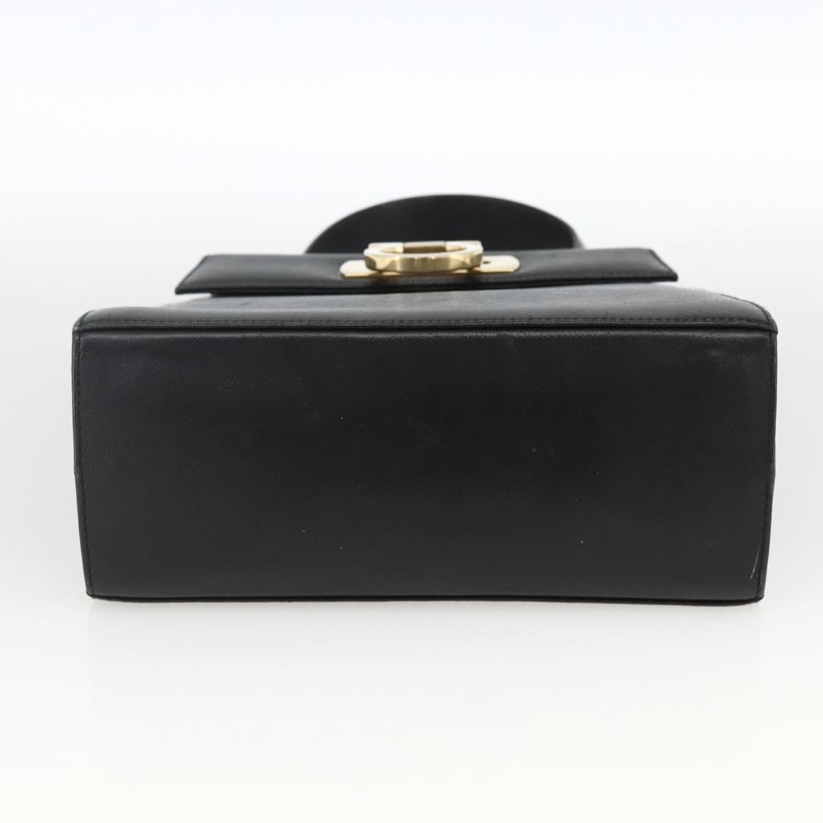 Salvatore Ferragamo Gancini Hand Bag Leather Black Gold Auth ka2959