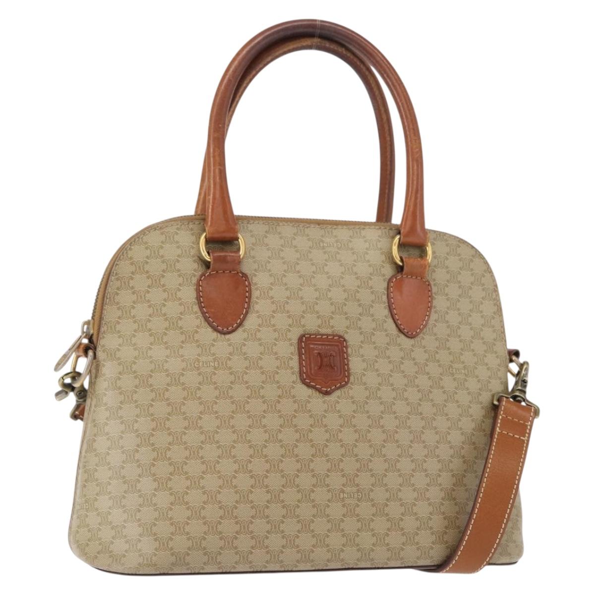 CELINE Macadam Canvas Hand Bag PVC 2way Beige Gold Auth ka296