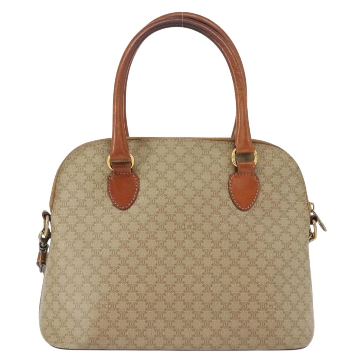 CELINE Macadam Canvas Hand Bag PVC 2way Beige Gold Auth ka296