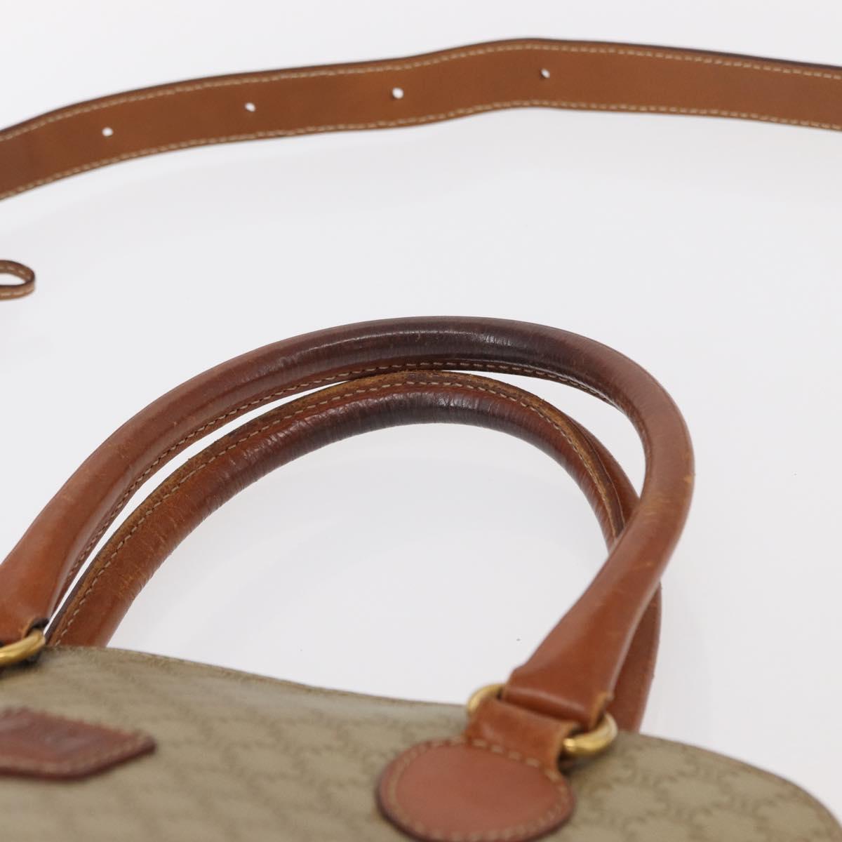 CELINE Macadam Canvas Hand Bag PVC 2way Beige Gold Auth ka296