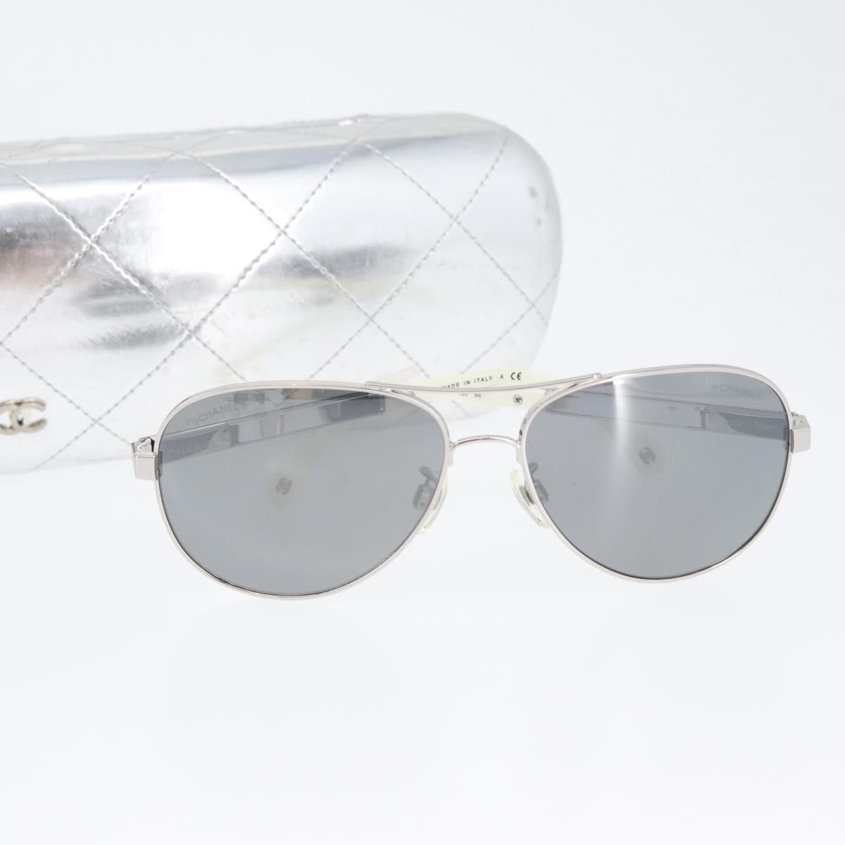CHANEL Sunglasses metal Silver CC Auth ka2965