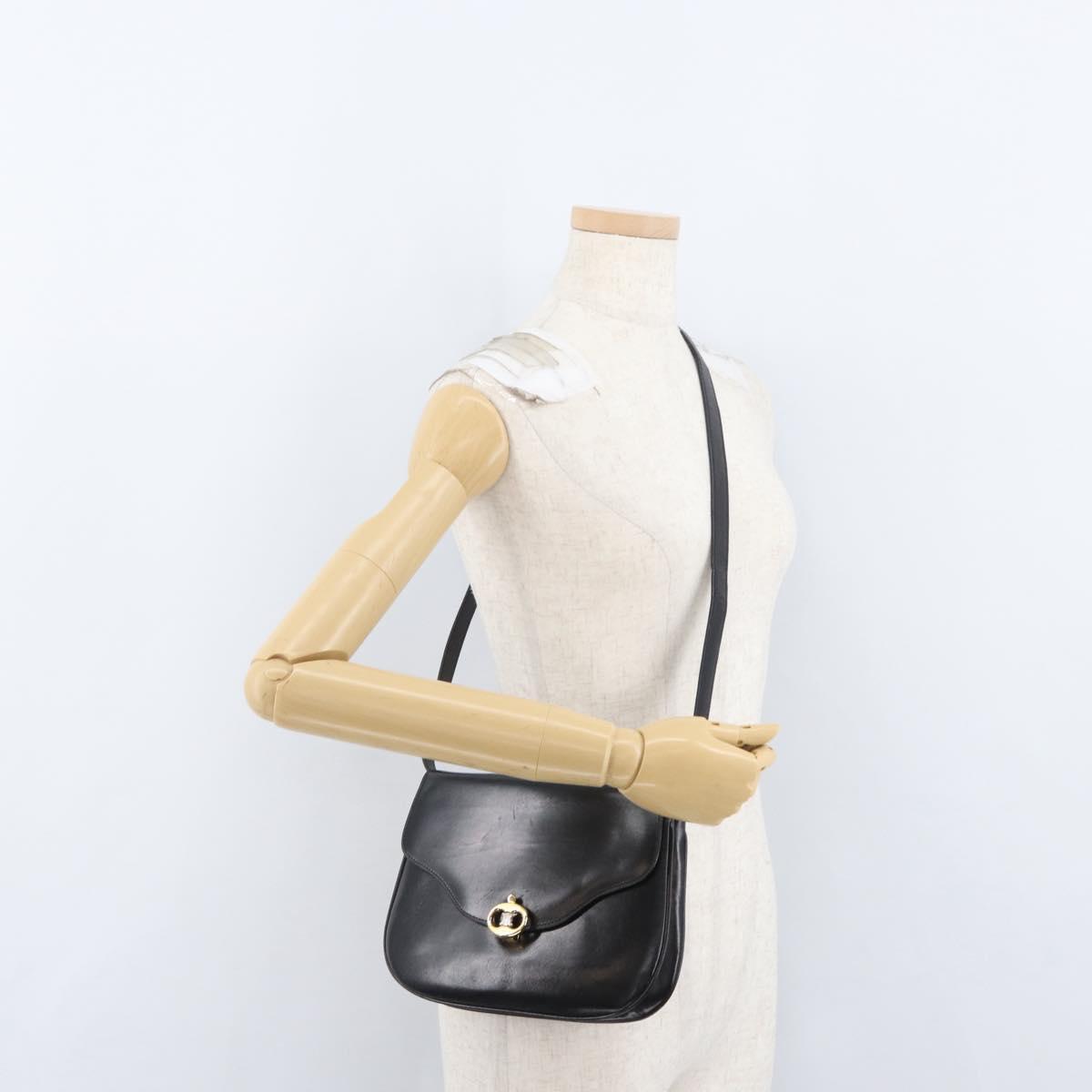CELINE Shoulder Bag Leather Black Gold Auth ka2969
