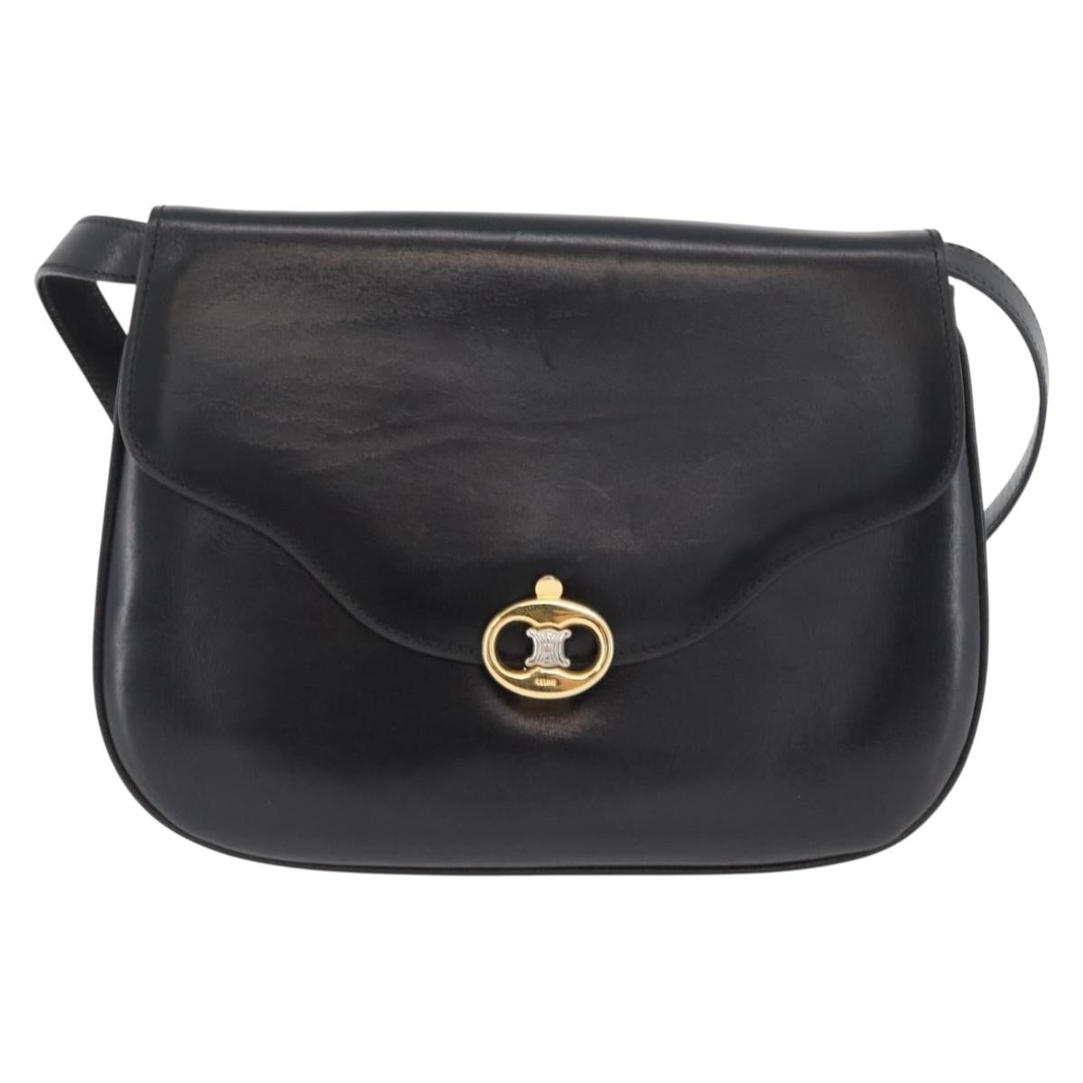 CELINE Shoulder Bag Leather Black Gold Auth ka2969